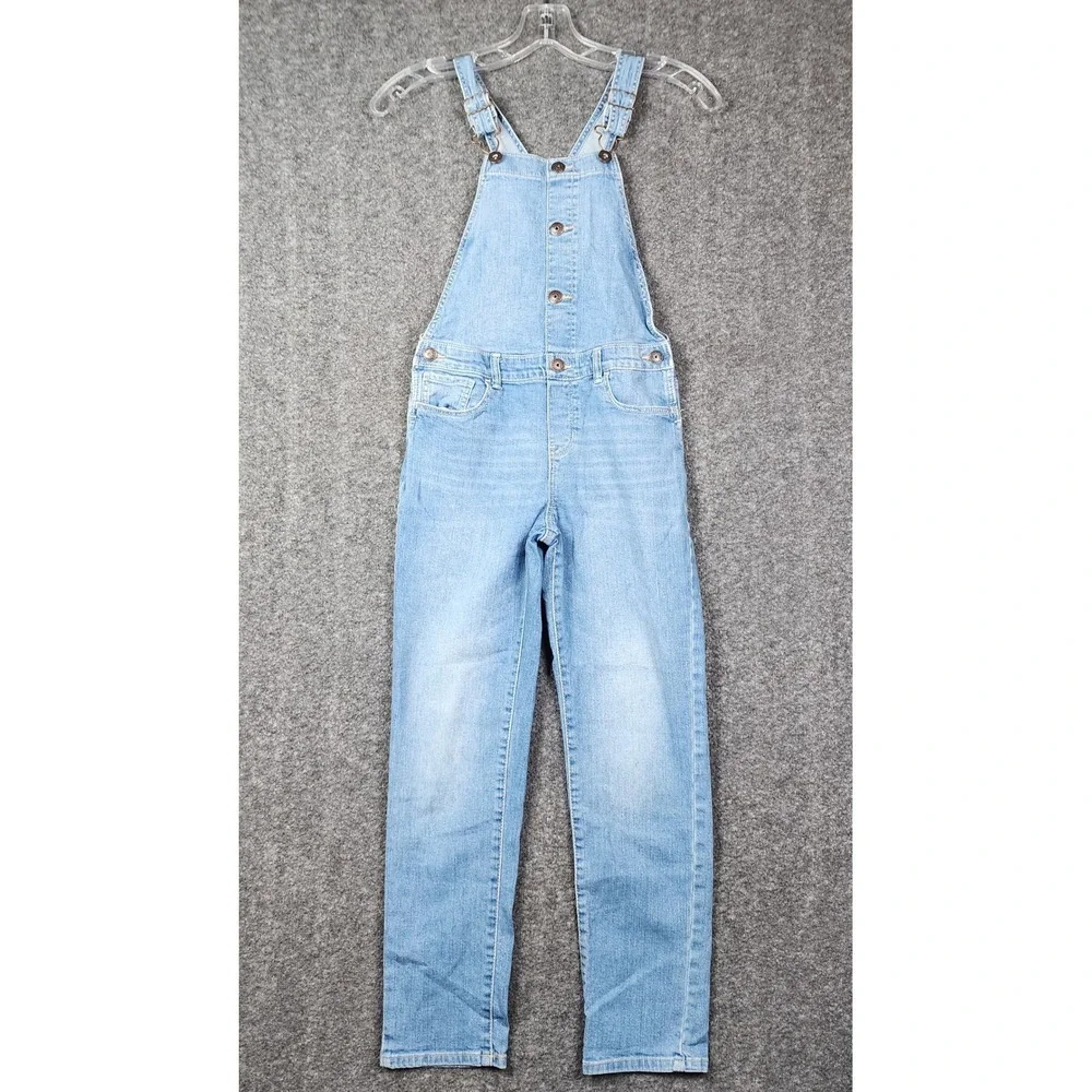 OshKosh B'gosh Denim Overalls Youth 10 Light Blue Vestbak Button Front Slim Leg
